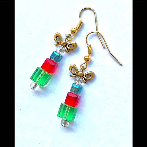 Christmas Green Multicolor Crystal Gift Earrings - Picture 1 of 3